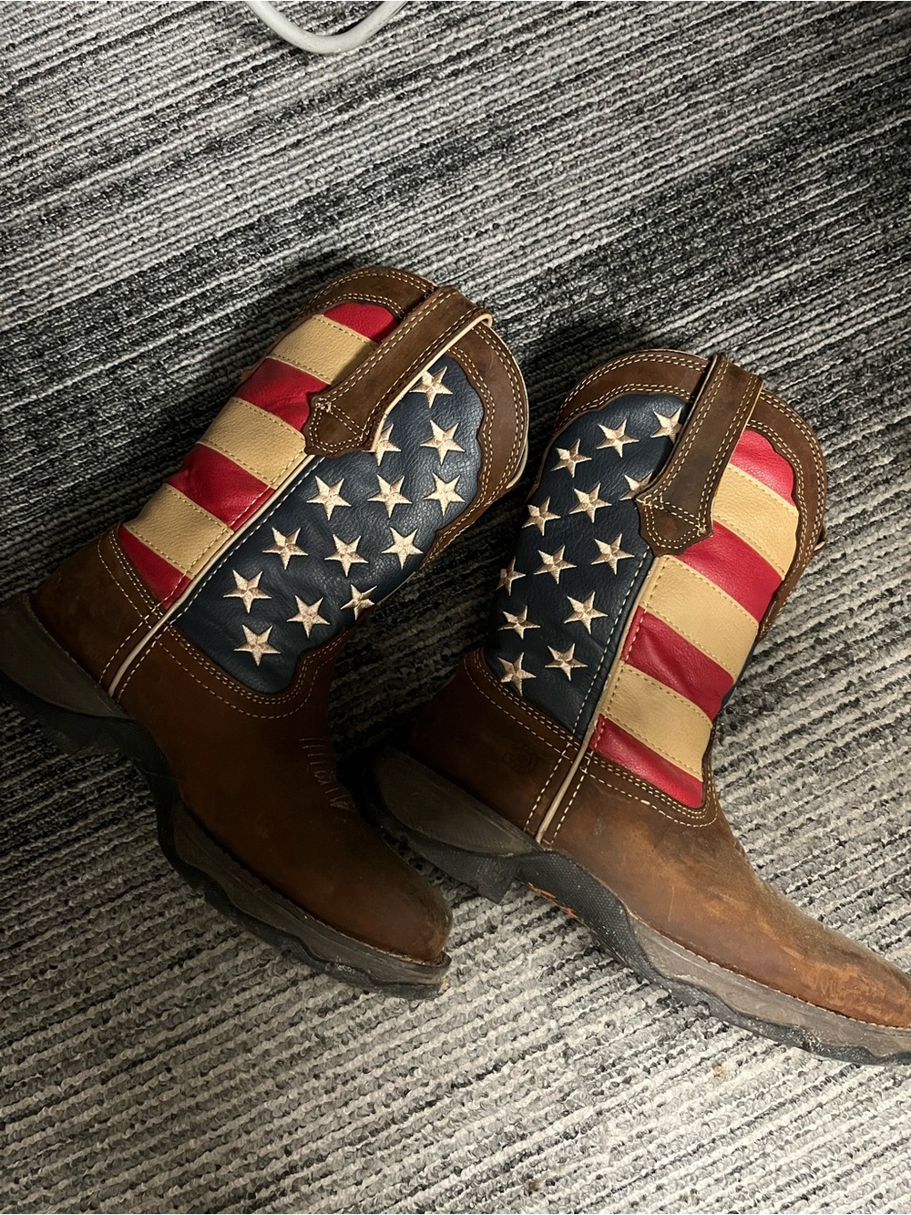 Durango Brown Cowboy Boots with American Flag Shaft - Steel Toed